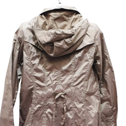 Cole Haan Women's Packable Hooded Rain Jacket with Bow, Champagne, X-Small Petit