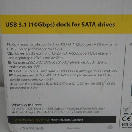 StarTech SDOCKU313 USB 3.1 (10Gbps) Single-Bay Dock for 2.5"/3.5" SATA SSD/HDD
