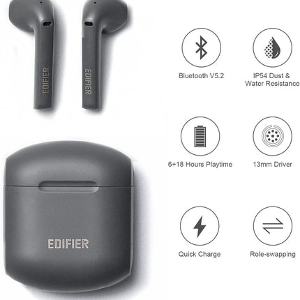 Edifier TWS200 Plus Grey Wireless Earbuds with Charging Case