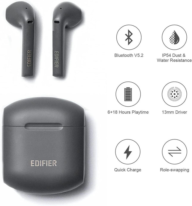 Edifier TWS200 Plus Grey Wireless Earbuds with Charging Case