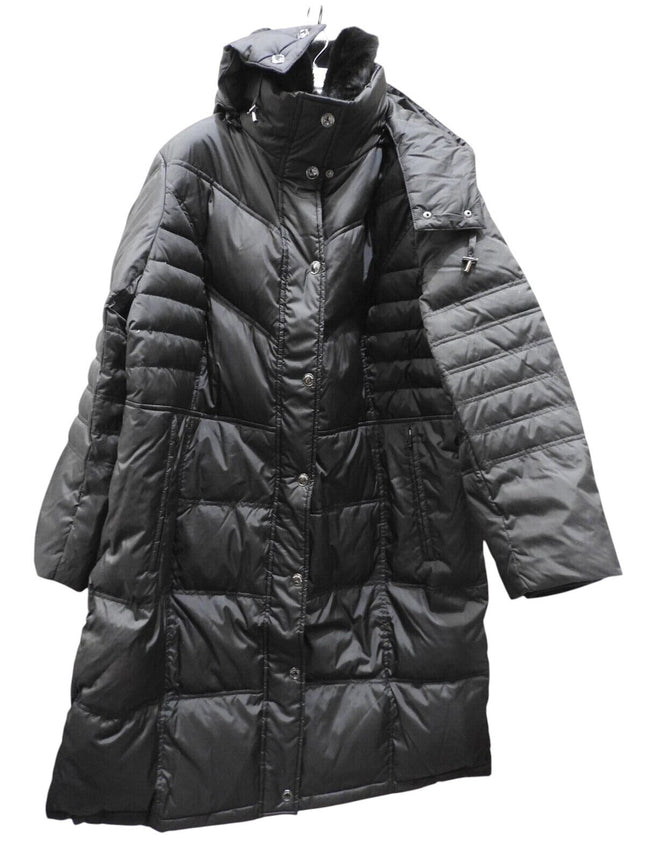 London Fog Women's Plus-Size Mid-Length Faux-Fur Collar Down Coat with Hood - 1X