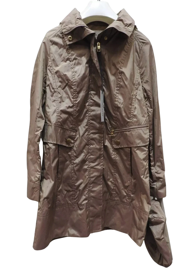 Cole Haan Women's Packable Hooded Rain Jacket with Bow, Champagne, X-Small Petit