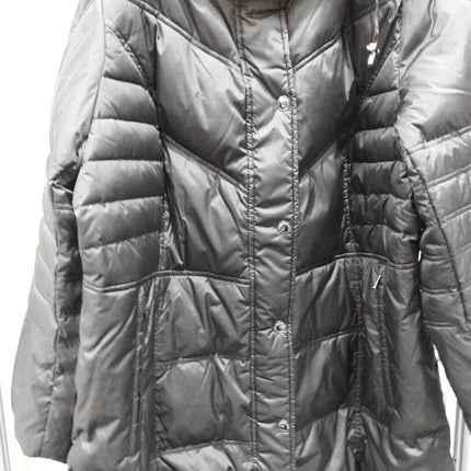 London Fog Women's Plus-Size Mid-Length Faux-Fur Collar Down Coat with Hood - 1X