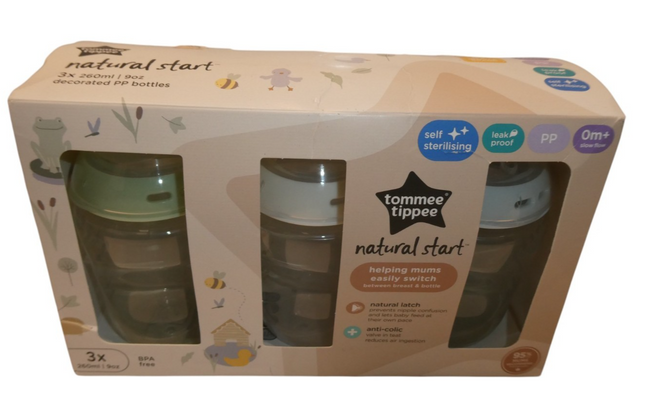 3 Pack Tommee Tippee Natural Start Decorated Baby Bottles 0+ months 260 ml