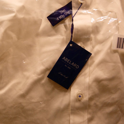 Abelard Men's 4 Way Stretch Poplin Slim Fit Dress Shirt, White, L