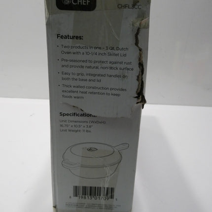 Commercial Chef 3 Qt Cast Iron Dutch Oven with Skillet Lid CHFL3CC