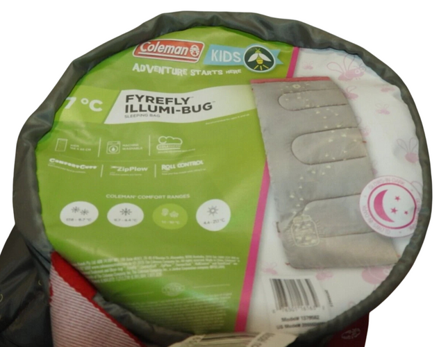 Coleman 1379562 FyreFly Illumi Bug Sleeping Bag, Kids - Pink