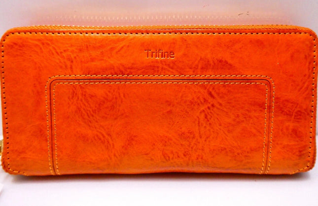 TRIFINE Concrete Leather Zip Wallet, Tan, C01W32