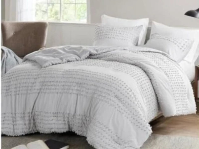 Comfort Spaces Cotton Comforter Set Jacquard Pom-Pom Tufts Design, Down Alternat