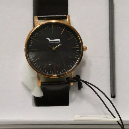 Doxie Women's Quartz Sophie 40mm Rose Gold Case Watch with Black Leather Strap a