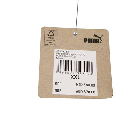 PUMA Men's Essential Small Logo Fleece Crew, Black/Cat, XXL