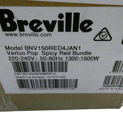 Breville Nespresso Vertuo Pop Coffee Machine 1.1L Bundle - Red BNV150RED4JAN1