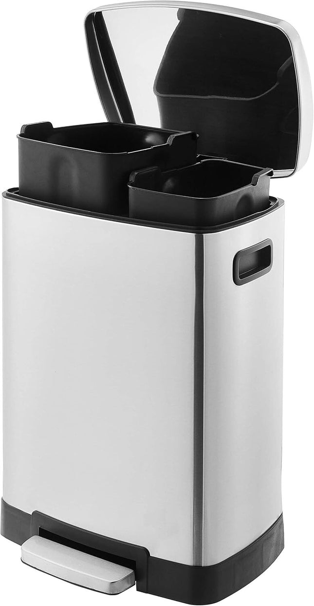 Amazon Basics Rectangular Pedal Recycling Bin with 2 Compartments 25L & 15L