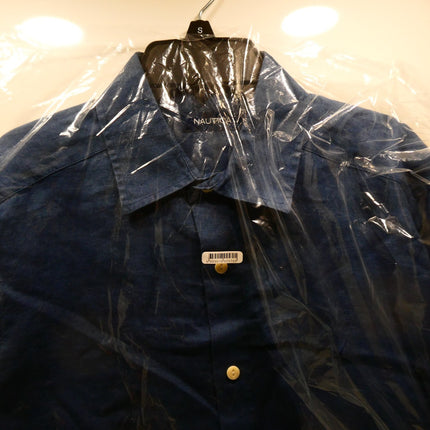 Nautica Men’s Solid Linen Long Sleeve Shirt, Lapis Blue, Small
