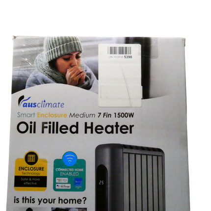 Ausclimate 1500W 7 Fin Smart Enclosed Oil Column Heater, Portable Home Heater wi