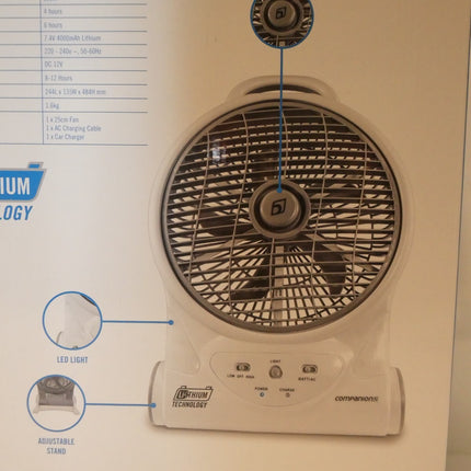 Companion Aerobreeze Lithium Powered Fan, 25 cm Size