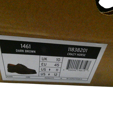 Dr. Martens Unisex 1461 3-Eye Oxford Shoe Crazy Horse Leather, Dark Brown, UK 10