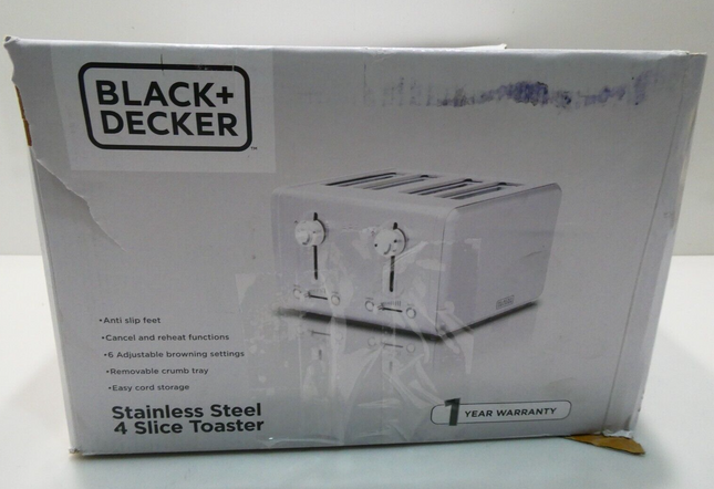 Black + Decker BD4250 Toaster 4 Slice, Stainless Steel