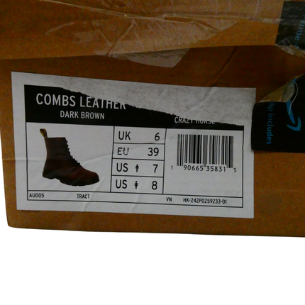 Dr. Martens Unisex Combs Leather 8-Eye Boot Crazy Horse Leather, Dark Brown,UK6
