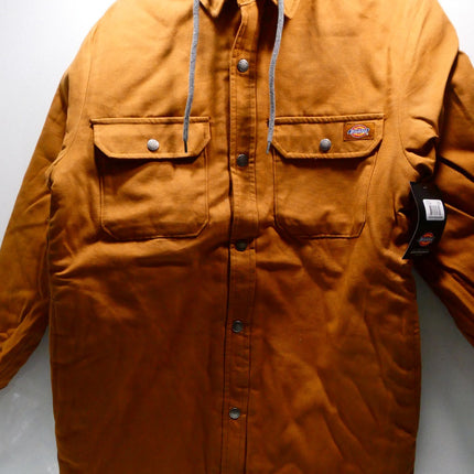 Dickies Men's Fleece Hooded Duck Shirt Jacket With Hydroshield, Brown Duck, X-Sm