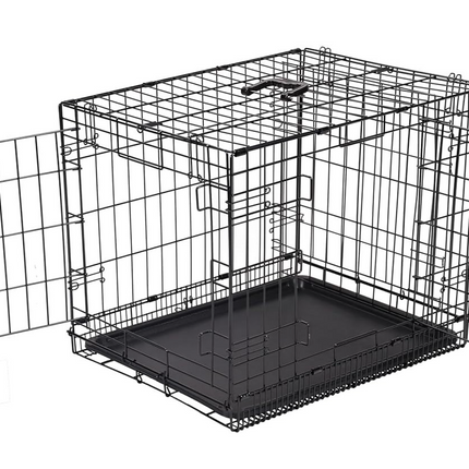 Amazon Basics Foldable Metal Wire Dog Crate with Tray, Double Door, 76cm Length,