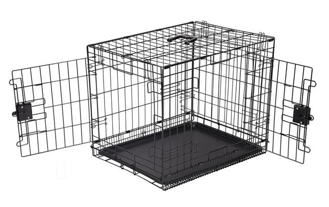 Amazon Basics Foldable Metal Wire Dog Crate with Tray, Double Door, 76cm Length,