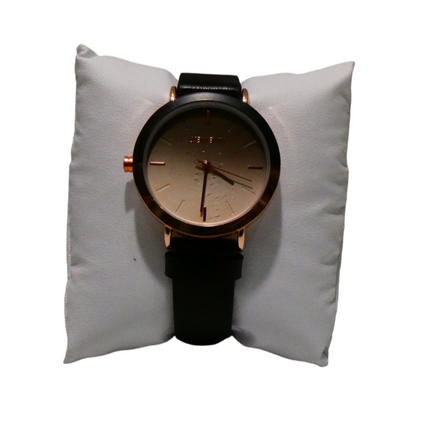 Nine West Women's Strap Watch, Black/Rose Gold, Two-Tone Bezel