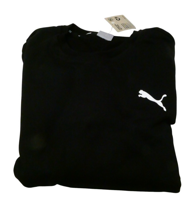 PUMA Men's Essential Small Logo Fleece Crew, Black/Cat, XXL