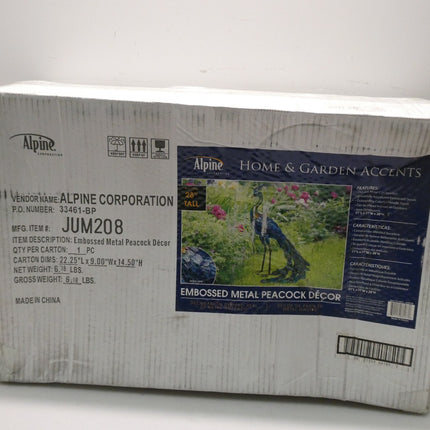 Alpine Corporation 28" Tall Outdoor Metallic Peacock Standing Yard Statue Decora