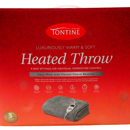 Tontine Luxuriously Warm & Soft Heated Throw, Faux Mink Top Cover, Flannel Fleec