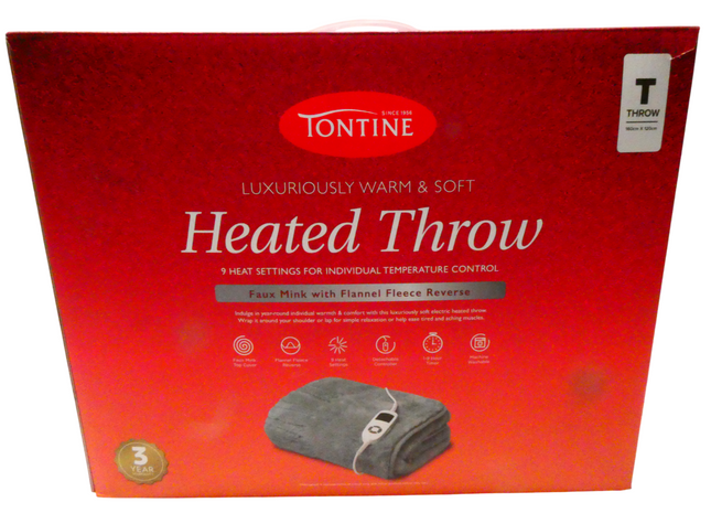 Tontine Luxuriously Warm & Soft Heated Throw, Faux Mink Top Cover, Flannel Fleec