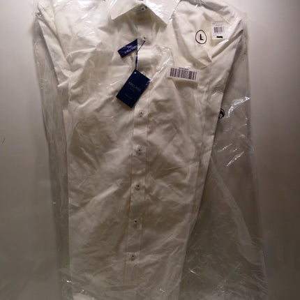 Abelard Men's 4 Way Stretch Poplin Slim Fit Dress Shirt, White, L