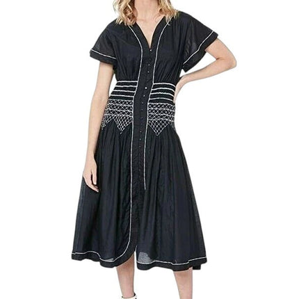 LOVER Women's Sofia Embroided MIDI Dress, Black - 12