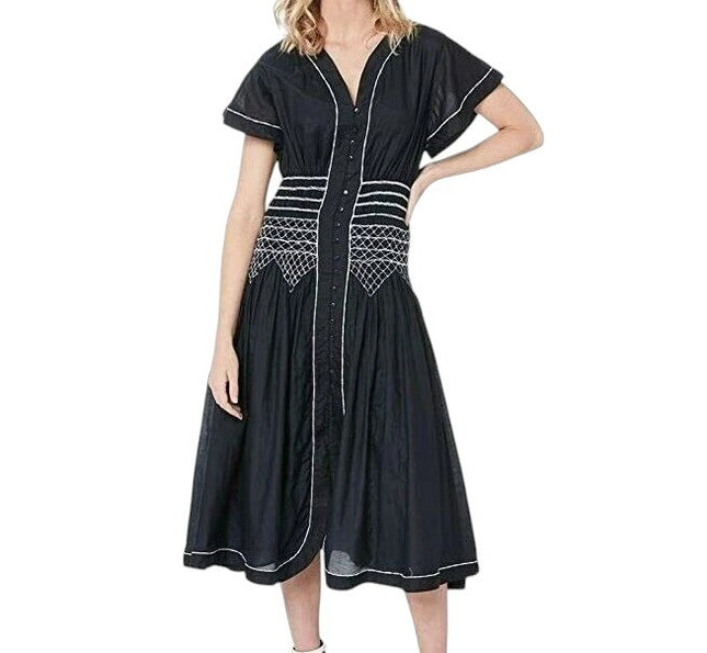 LOVER Women's Sofia Embroided MIDI Dress, Black - 12