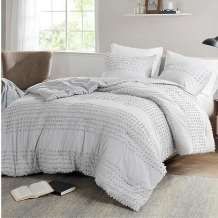 Comfort Spaces Cotton Comforter Set Jacquard Pom-Pom Tufts Design, Down Alternat
