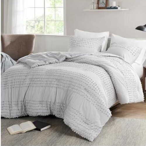 Comfort Spaces Cotton Comforter Set Jacquard Pom-Pom Tufts Design, Down Alternat