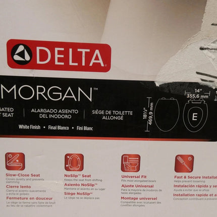 Faucet Morgan Elongated Slow-Close White Toilet Seat with Non-Slip Seat Bumpers,