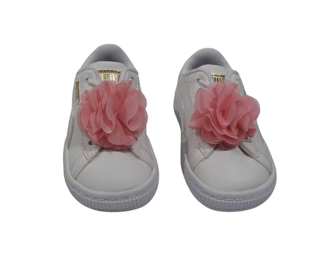 PUMA Baby Basket Flower AC INF Sneakers, Puma White-Pale Pink - 4 US