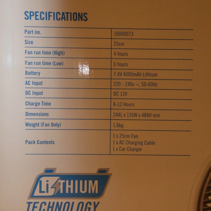 Companion Aerobreeze Fan Lithium 25cm