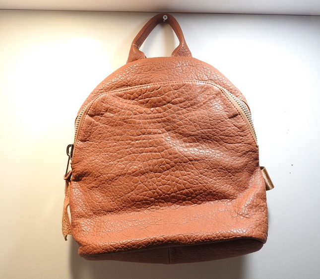 Trifine Unisex Pebbled Leather Backpack Handbag, Tan, One Size