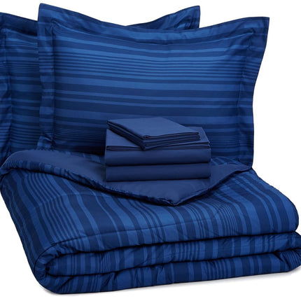 Amazon Basics Lightweight Microfiber Bed-in-a-Bag Comforter 7 Piece, King - Blue