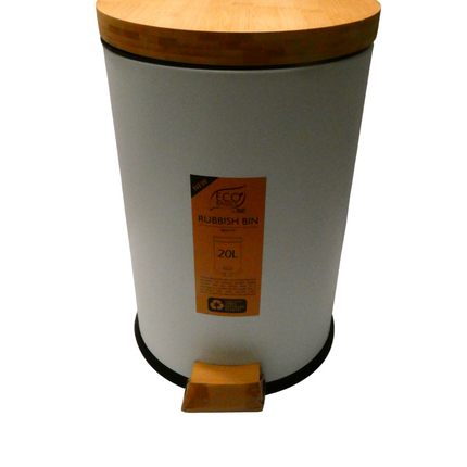 Eco Basics Rubbish Bin, White, 20L – Bamboo Frame, Rust-Resistant, 100% Recycled