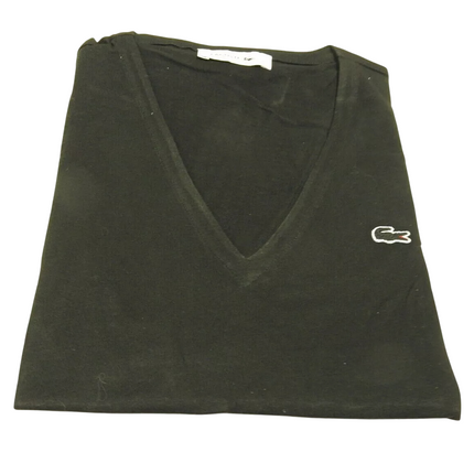 Lacoste Women's Basic V Neck Tee, Black, 36F (AU 8)