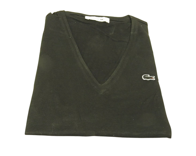 Lacoste Women's Basic V Neck Tee, Black, 36F (AU 8)