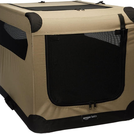 Amazon Basics 2-Door Collapsible Soft-Sided Folding Travel Crate Dog Kennel, Lar