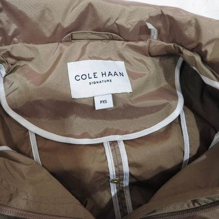 Cole Haan Women's Packable Hooded Rain Jacket with Bow, Champagne, X-Small Petit