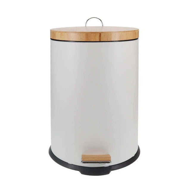 Eco Basics Rubbish Bin, White, 20L – Bamboo Frame, Rust-Resistant, 100% Recycled