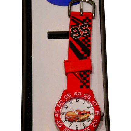Disney Cars Lightning McQueen Boy's Red Plastic Time Teacher Watch, Red 3D Strap