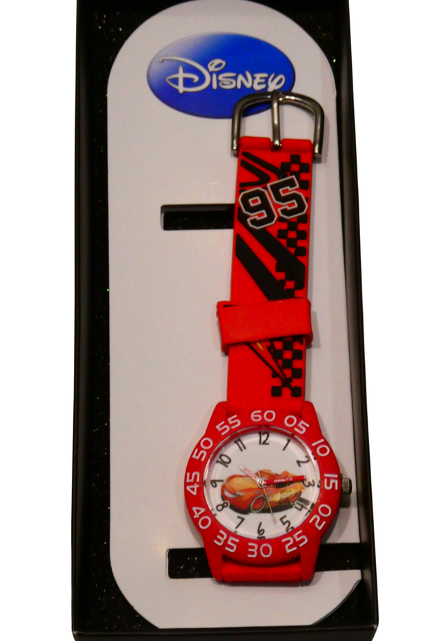 Disney Cars Lightning McQueen Boy's Red Plastic Time Teacher Watch, Red 3D Strap