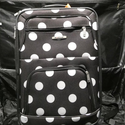 Rockland Vara Softside 3-Piece Upright Luggage Set, Black dot, 3-Piece Set